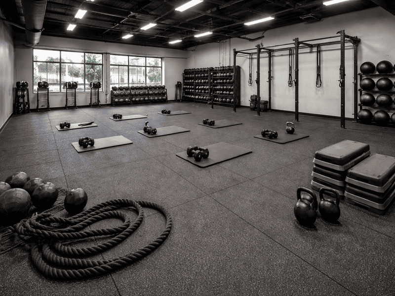 alt Cross section of gym flooring thickness for different activities